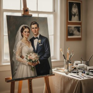 L'Éternité en Toile : Transformez vos Souvenirs de Mariage en Chefs-d'œuvre à l'Huile Faits Main