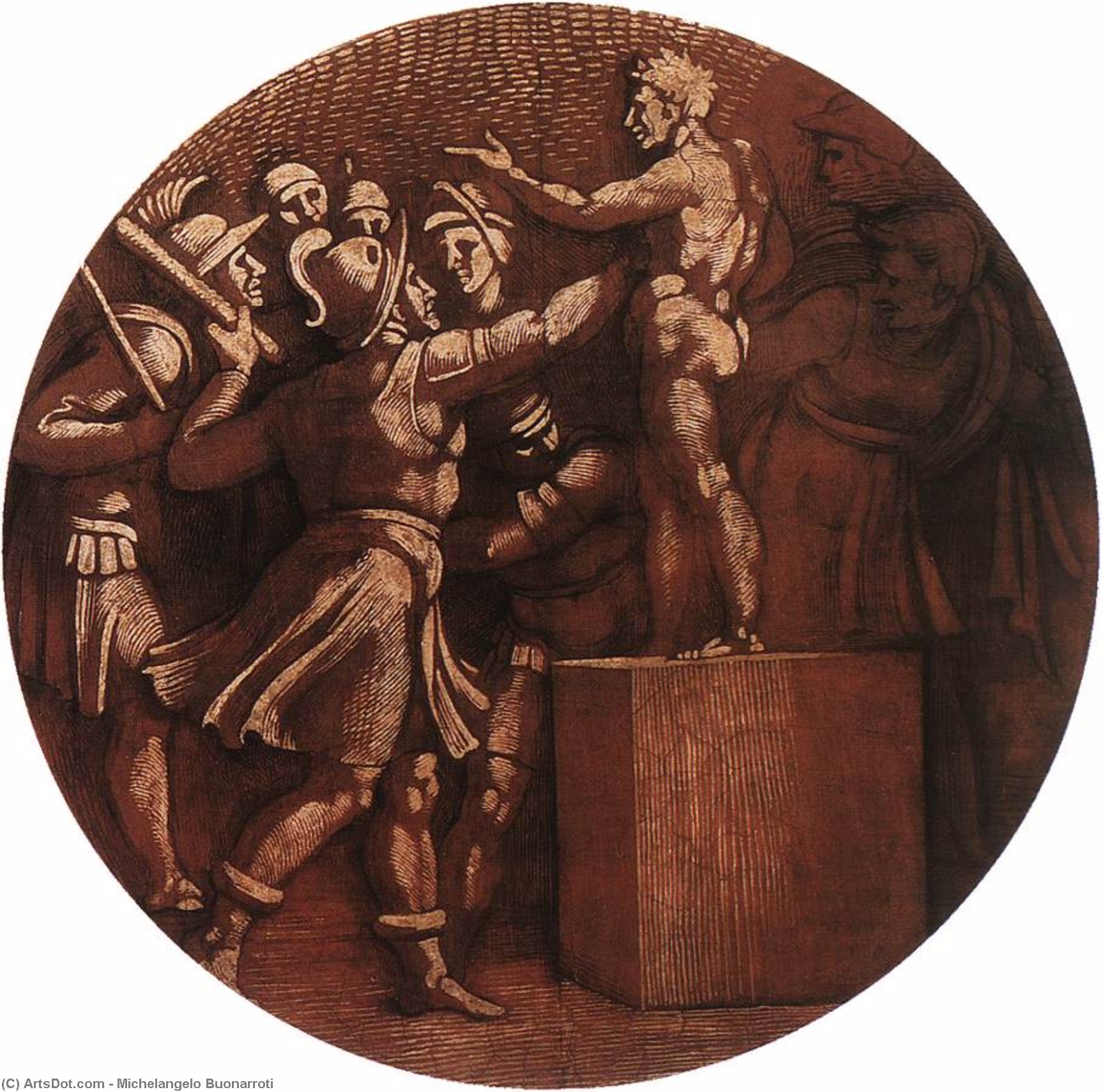 Medallion (13) — Michelangelo Buonarroti, Acrylic On Canvas, High Renaissance