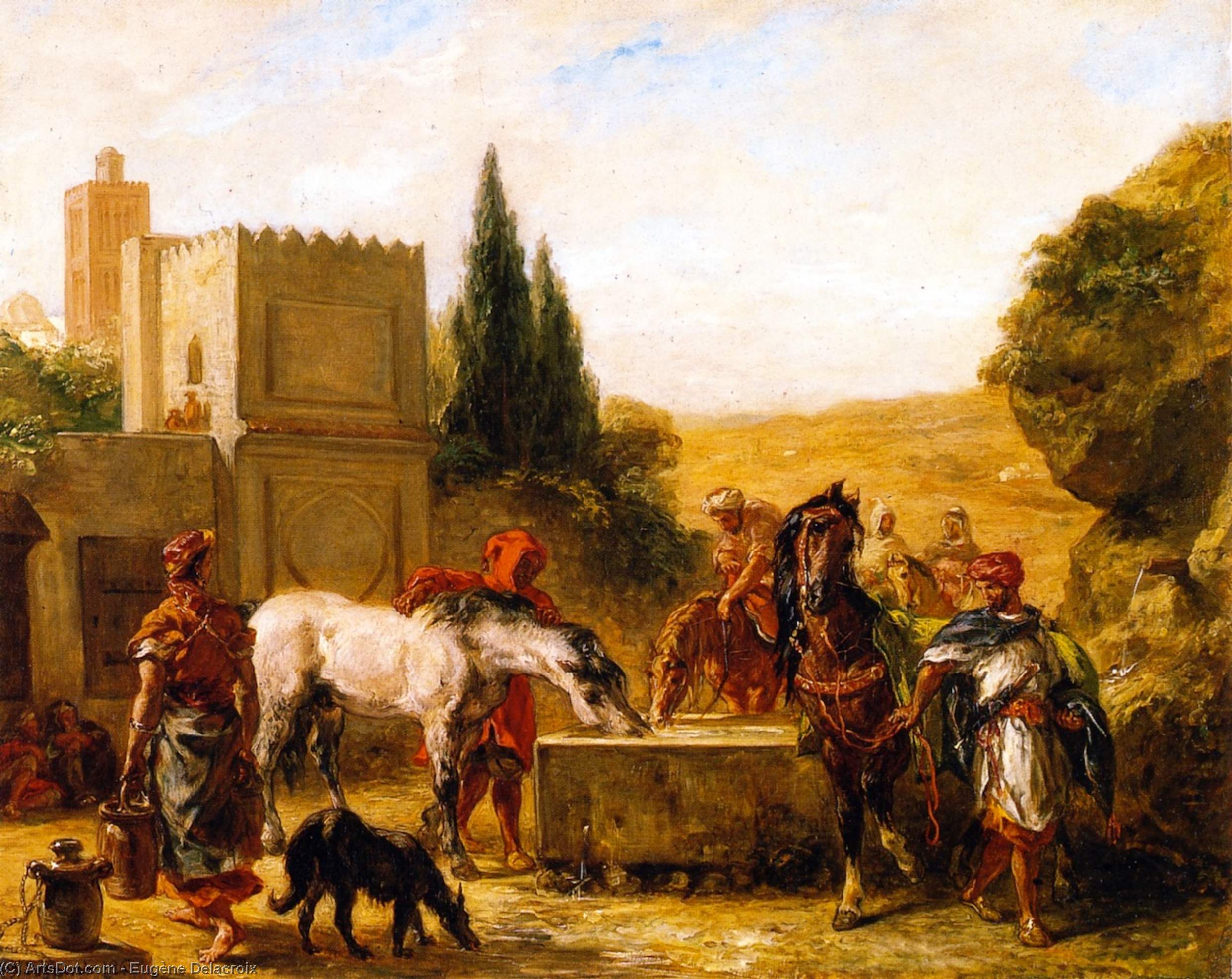 Pferde An Einem Brunnen — Eugène Delacroix, Öl Auf Leinwand, Romanticism