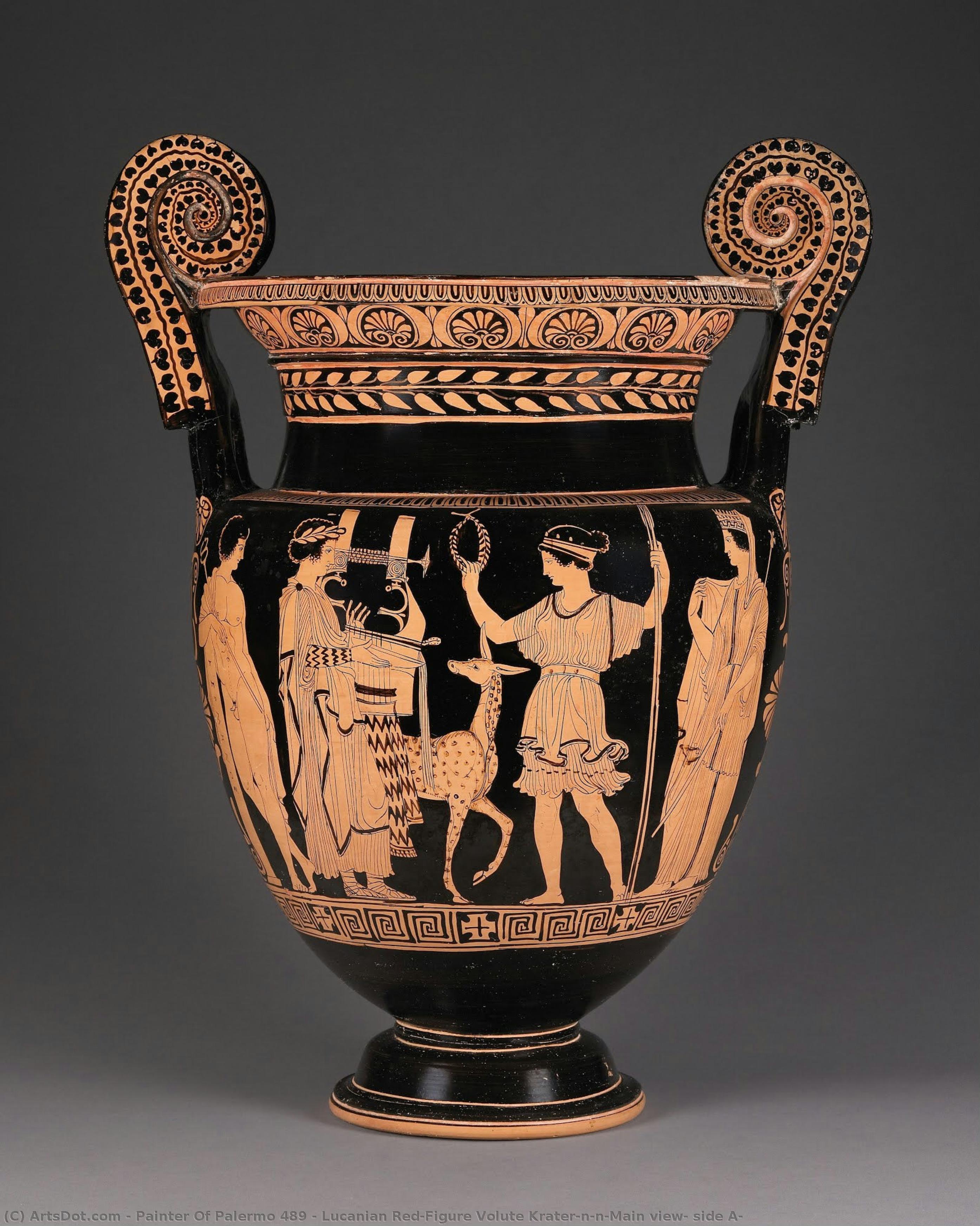 Lucanian Red-figure Volute Krater\n\n(main View, Side A) — Painter Of Palermo 489, Acrylic On Canvas, Early Corinthian Style