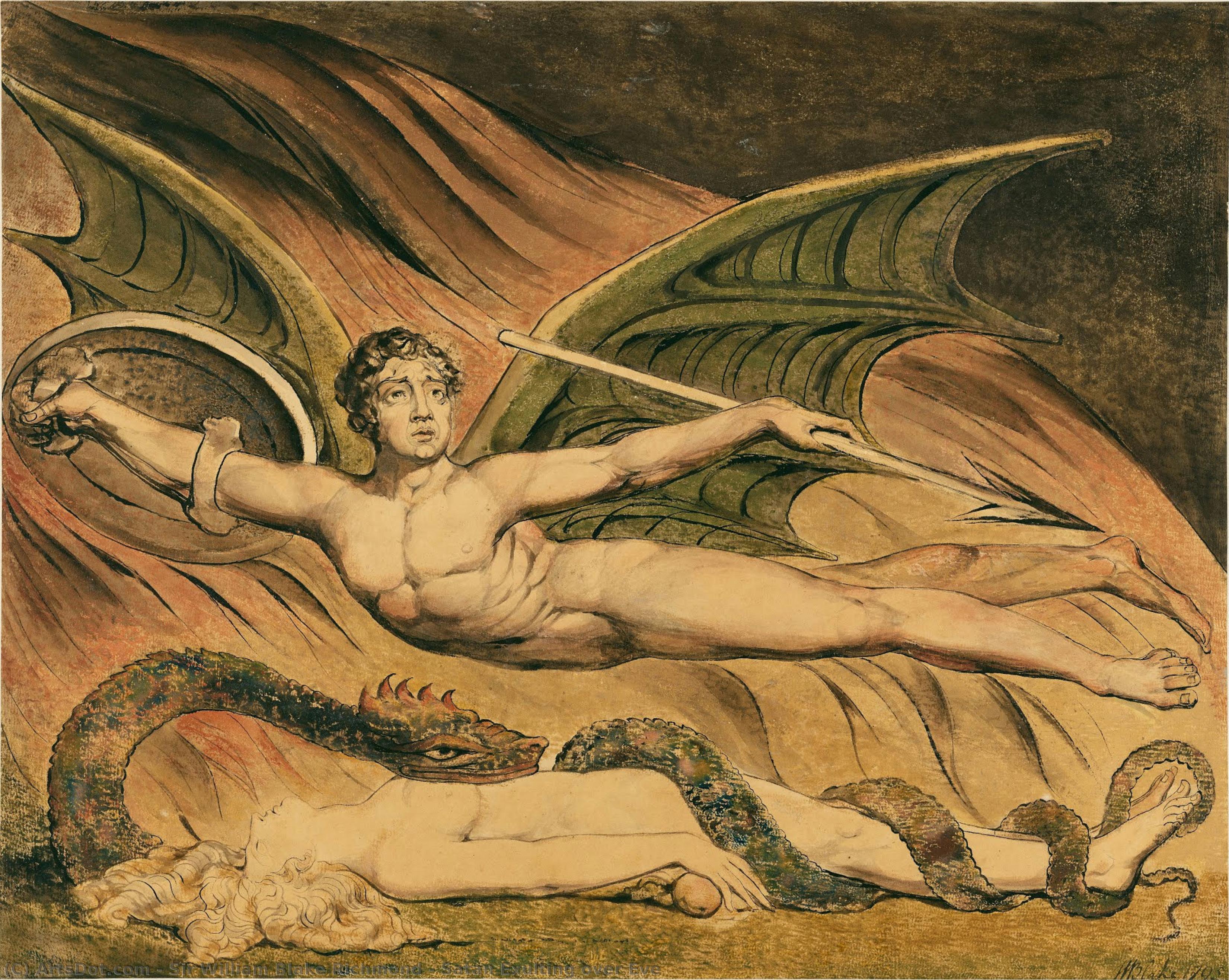 Satan Exulting Over Eve — Sir William Blake Richmond, Acrylic On Canvas, Romanticism