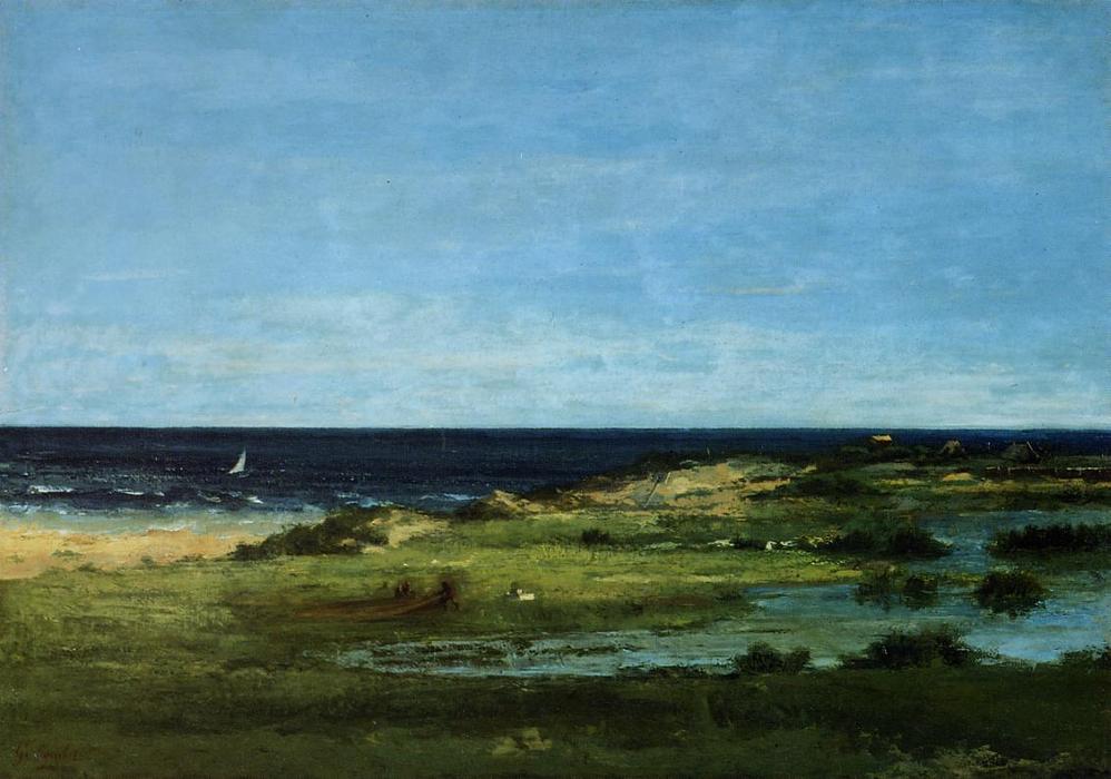 Seacoast (also Known As Souvenir Of Les Cabanes) — Gustave Courbet, Acrylic On Canvas, Realist Landscape