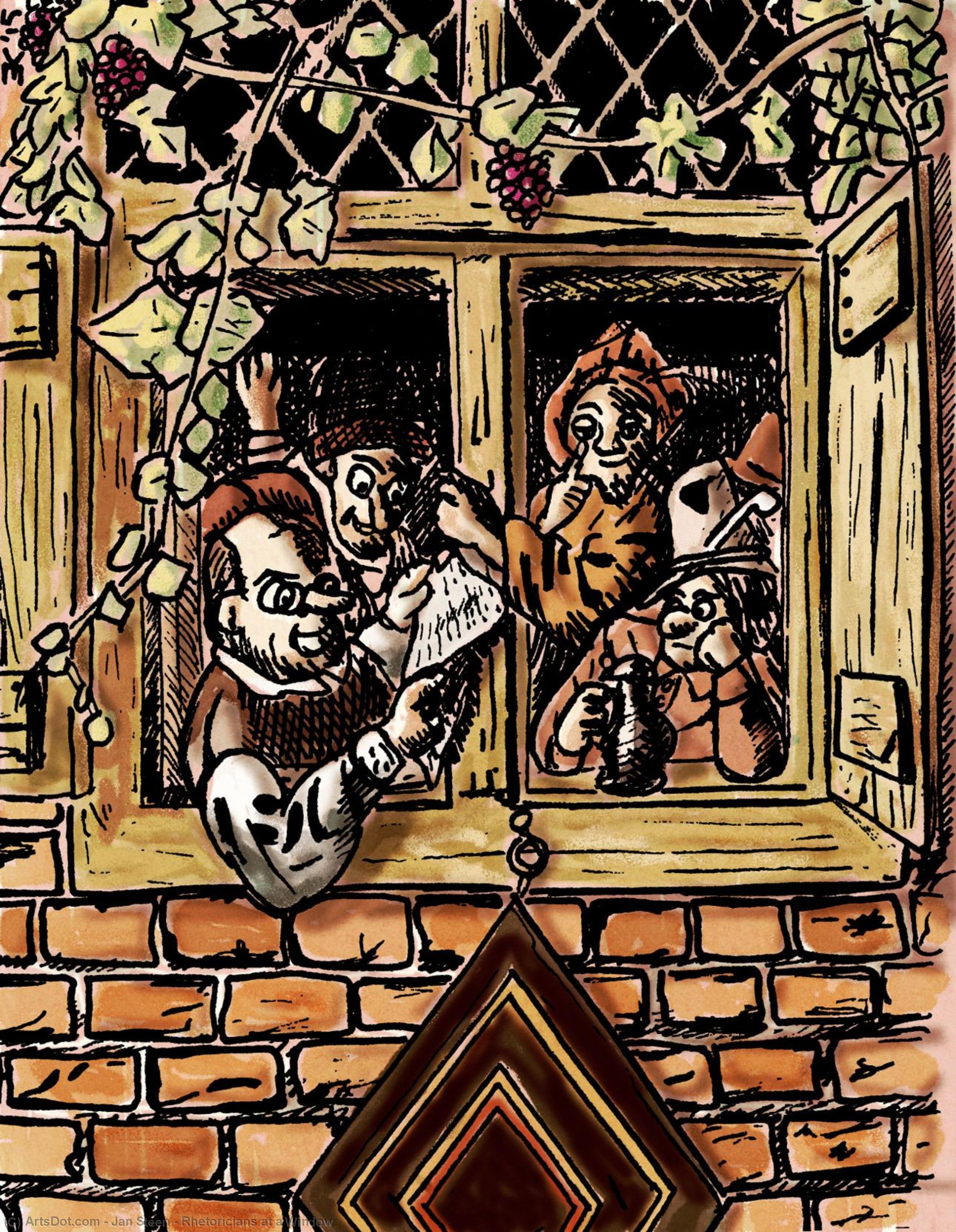 Rhetoricians At A Window — Jan Havickszoon Steen, Oil On Canvas, Baroque Realism