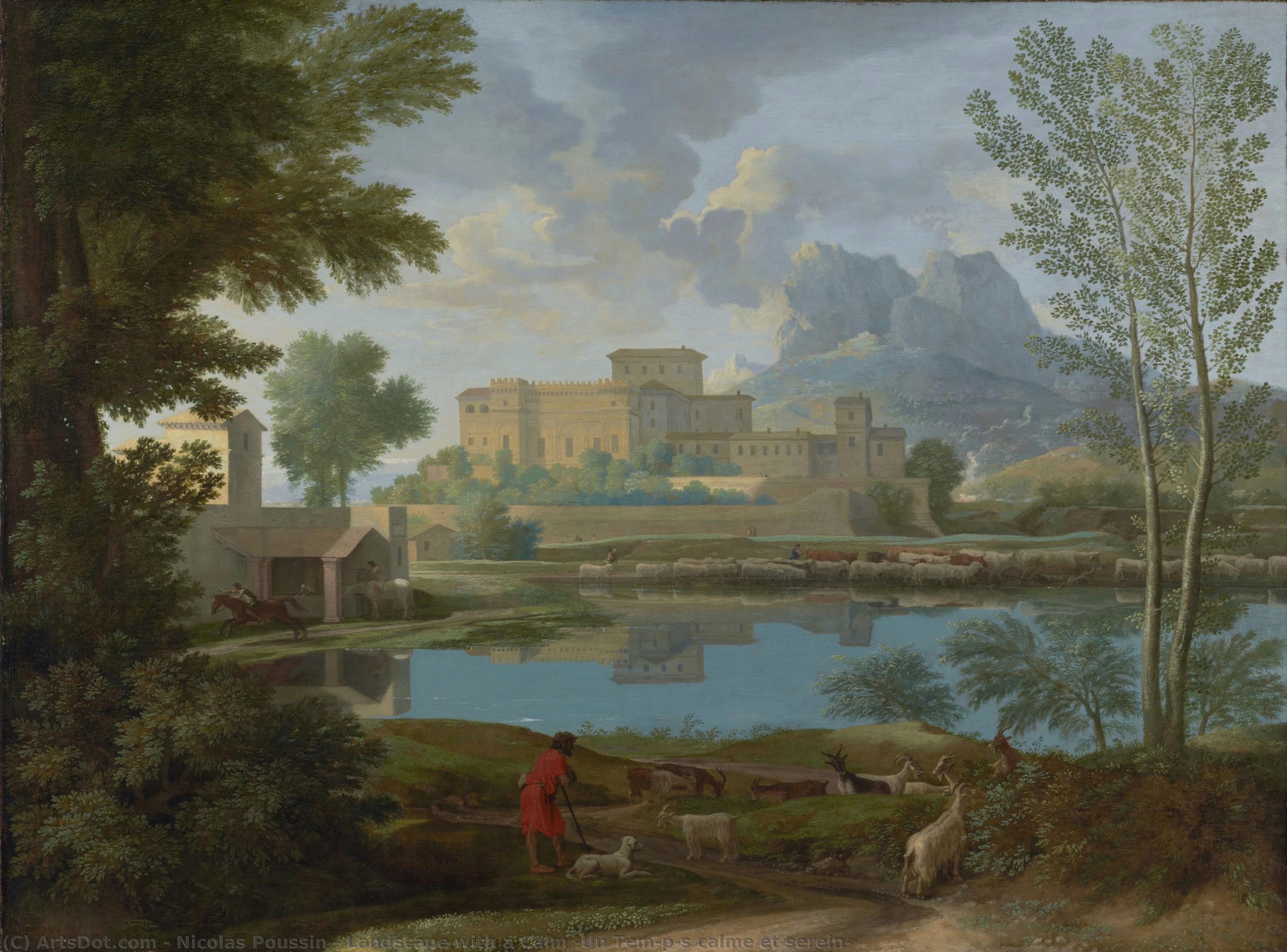 Landscape With A Calm (un Tem[p]s Calme Et Serein) — Nicolas Poussin, Acrylic On Canvas, Baroque
