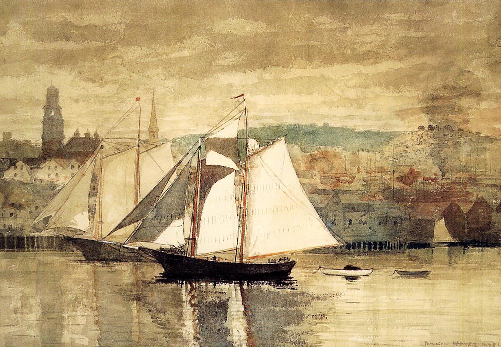 Gloucester Schooners And Sloop — Winslow Homer, Acrylic On Canvas, American Realism