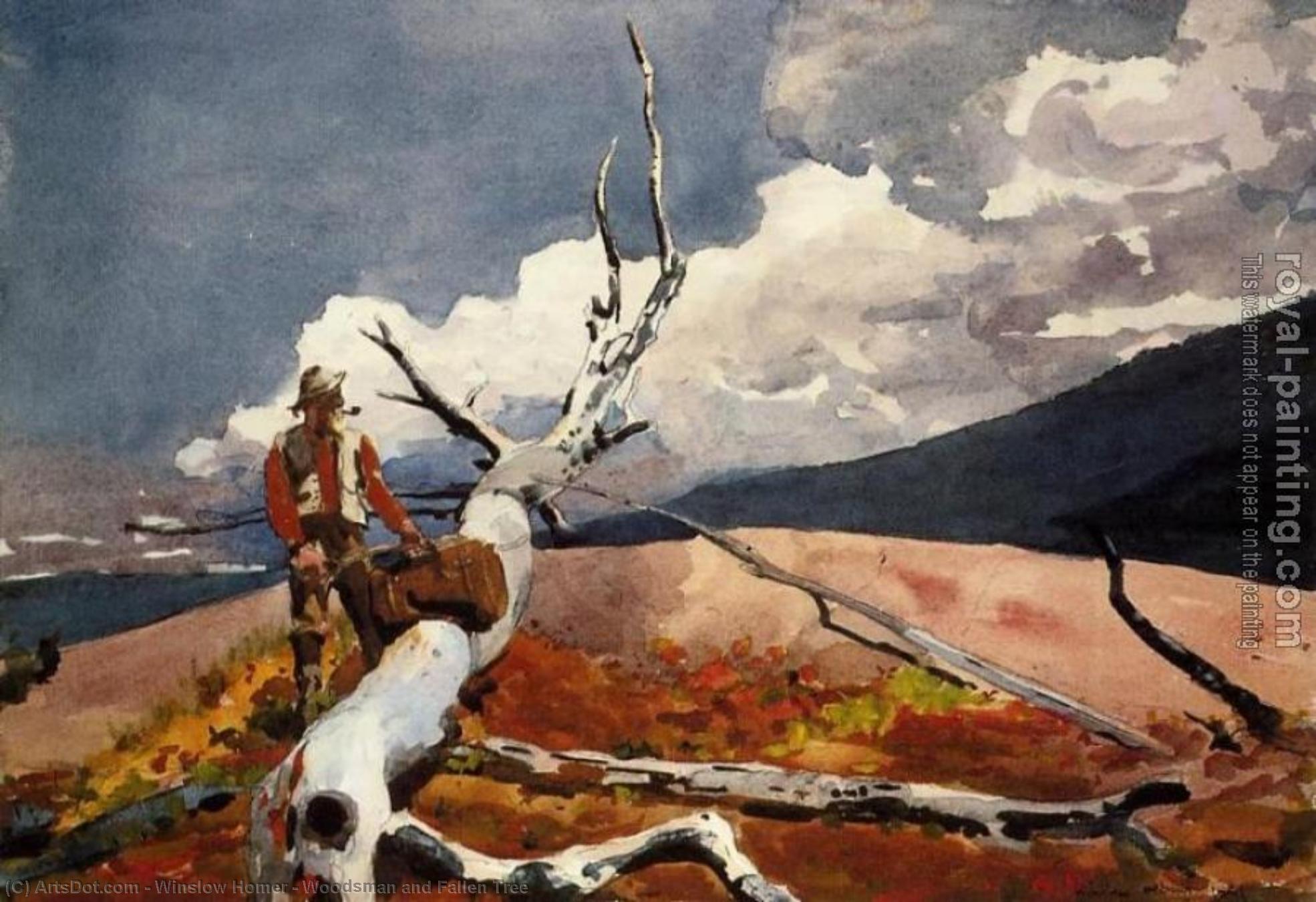 Woodsman And Fallen Tree — Winslow Homer, Watercolor, American Realism