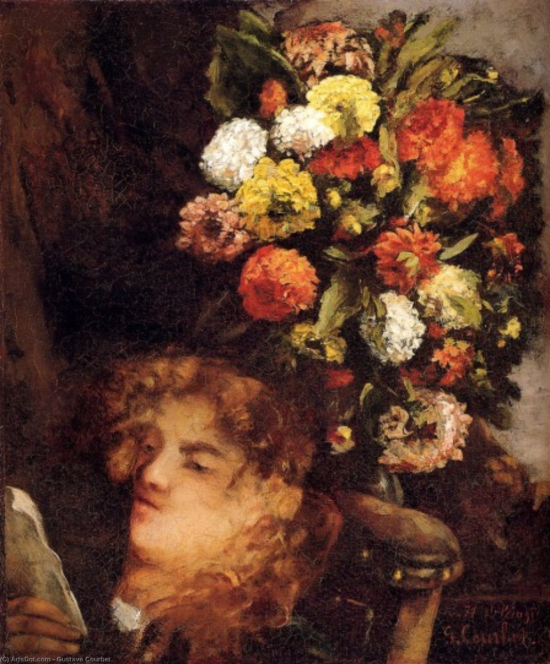 Head Of A Woman With Flowers — Gustave Courbet, Oil, Realism