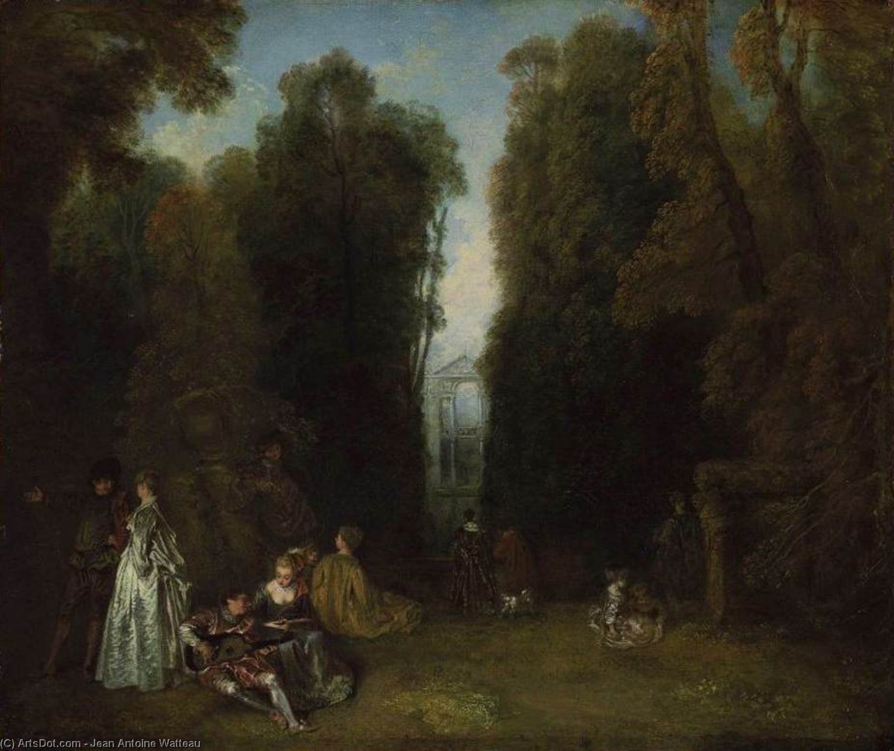 La Perspective (view Through The Trees In The Park Of Pierre Crozat) — Jean-antoine Watteau, Oil, Rococo