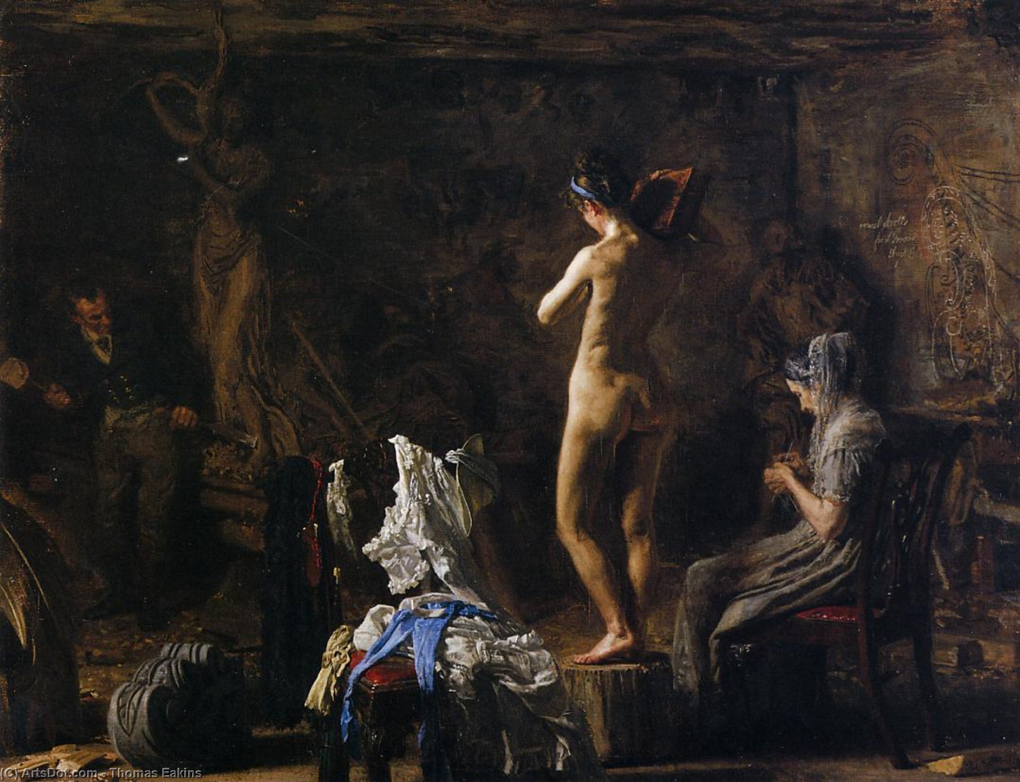 William Rush Carving His Allegorical Figure Of The Schuykill River — Thomas Eakins, Oil On Canvas, Contemporary Realism