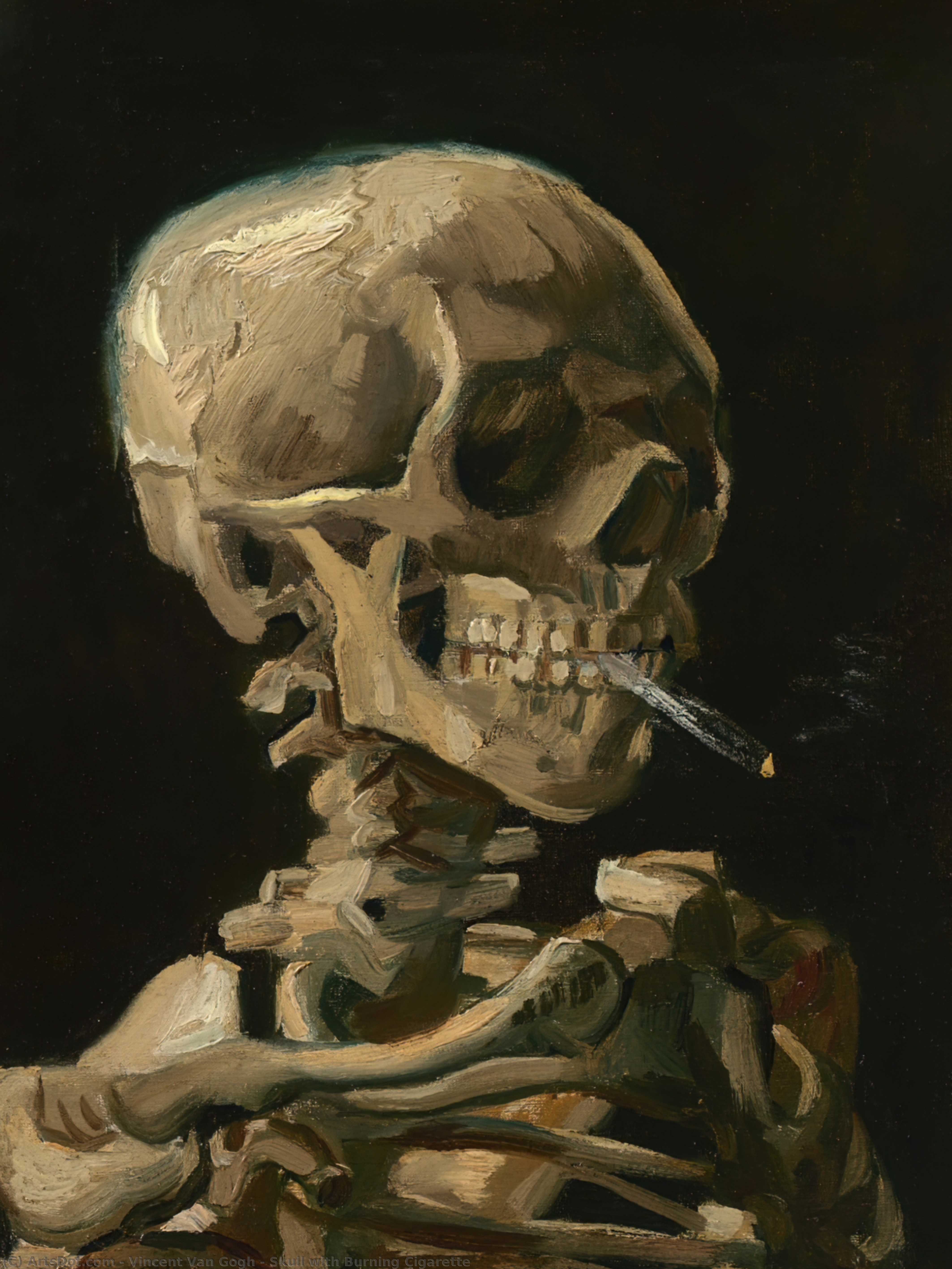 Skull With Burning Cigarette — Vincent Willem Van Gogh, Oil On Canvas, Post-impressionism