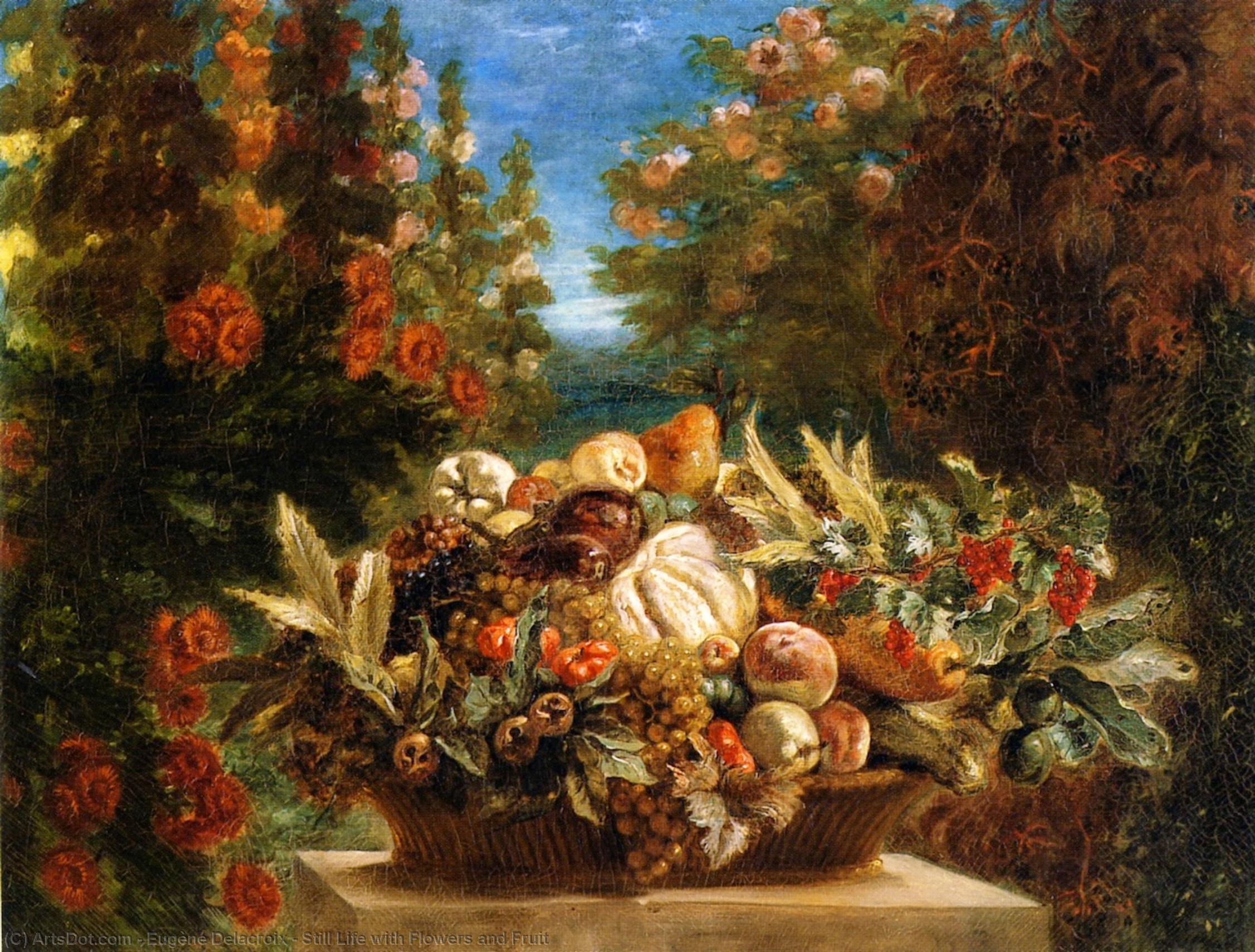 Still Life With Flowers And Fruit — Eugène Delacroix, Acrylic On Canvas, Romanticism