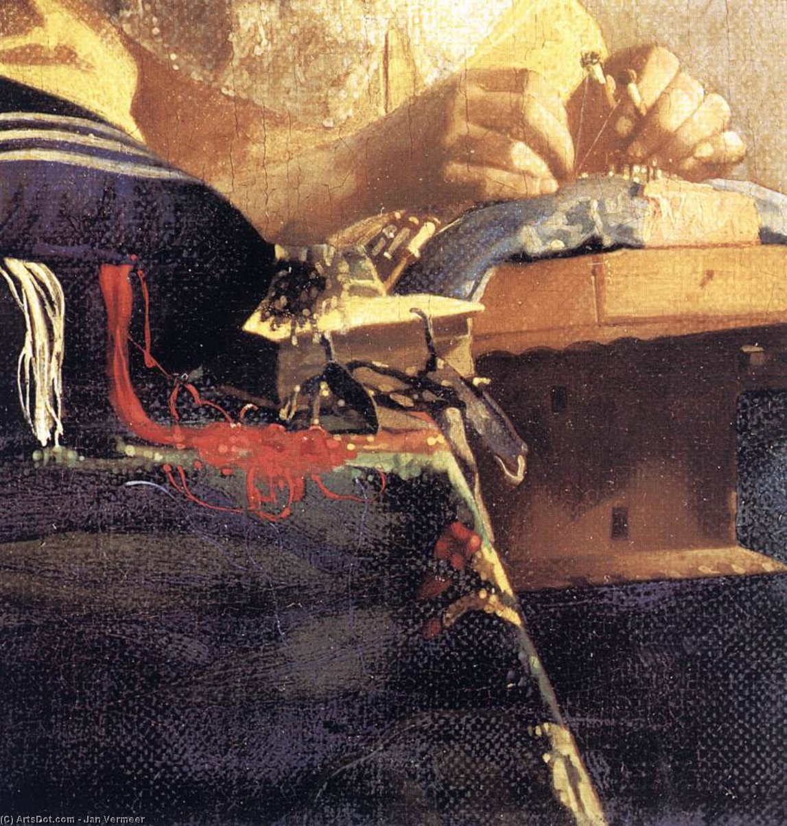 The Lacemaker (detail) — Johannes Vermeer, Acrylic On Canvas, Dutch Golden Age Painting