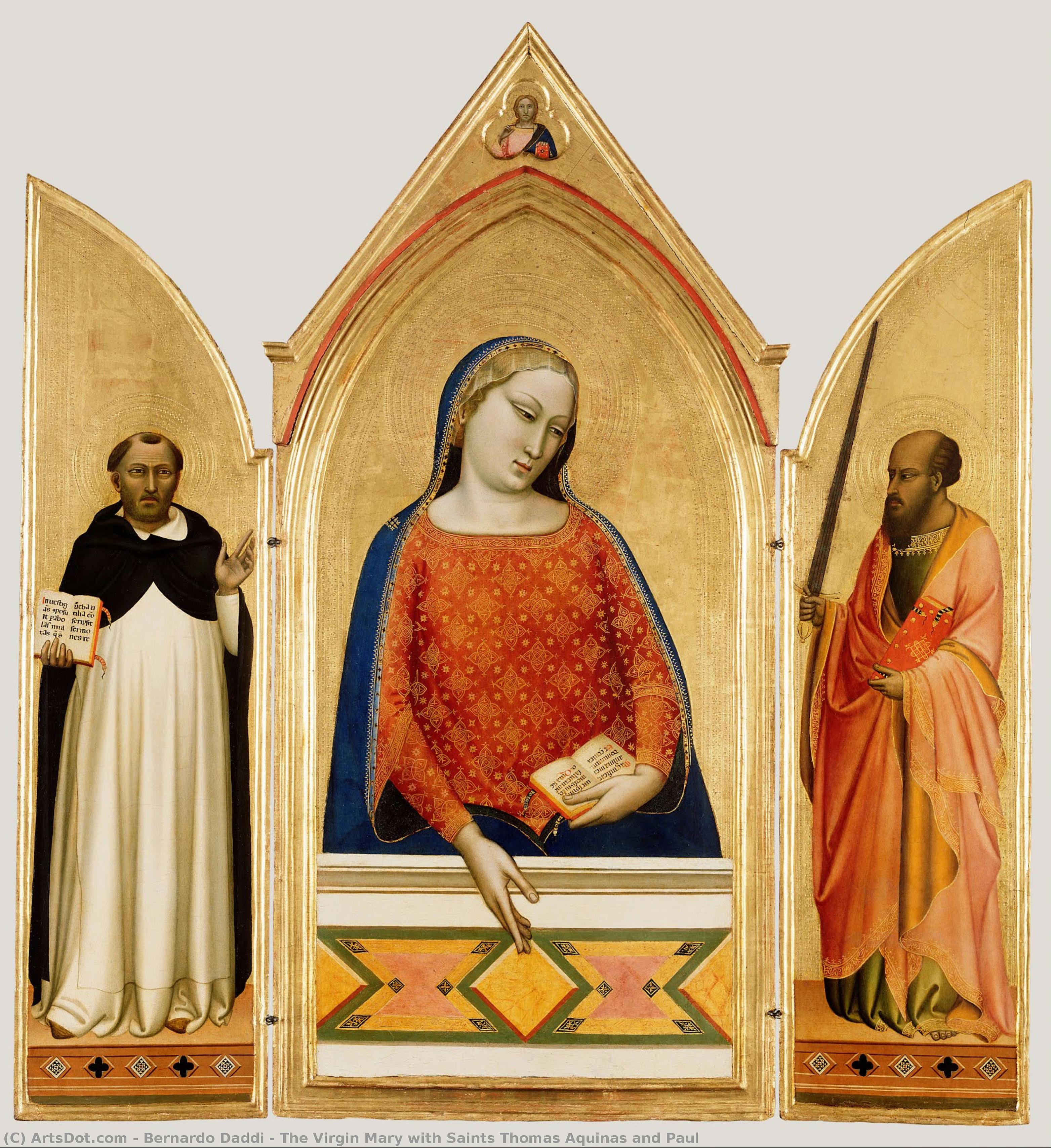 The Virgin Mary With Saints Thomas Aquinas And Paul — Bernardo Daddi, Oil On Panel, Gothic Renaissance