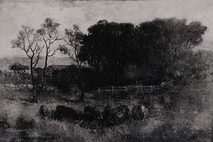 Landscape With Animals, (painting) — Edward Mitchell Bannister