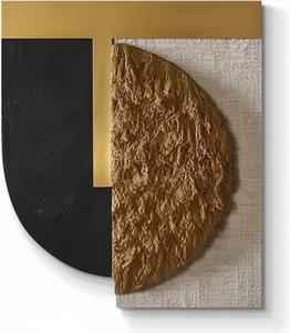 Geometric Metal & Fabric Wall Sculpture - Black And Gold Abstract Art
