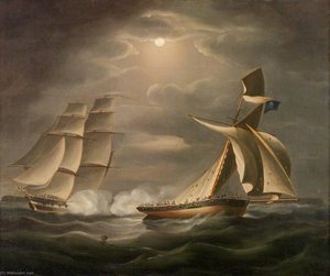 A Brig Chasing A Smuggler Or Pirate Ship — Richard Ball Spencer