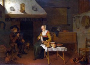 An Interior, With A Man And A Woman Seated By A Fire — Quiringh Gerritsz. Van Brekelenkam