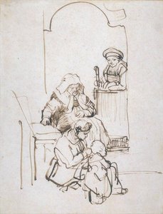 Tres Mujeres Y Un Niño En La Puerta — Rembrandt Van Rijn