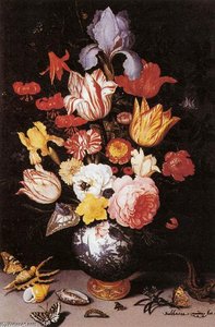 Flower Still-life With Shell And Insects — Balthasar Van Der Ast