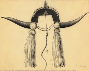 Ethnographic Drawing Of Head Adornment, Bidjogo, Guinea-bissau — Fernando Barbedo Galhano