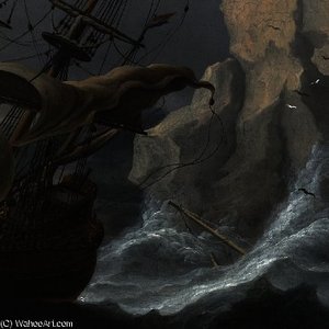 Shipping In A Stormy Sea Off A Rocky Coast — Aernout Smit
