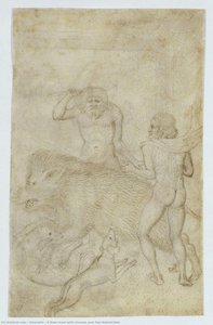 A Boar Hunt With Hounds And Two Naked Men — Pisanello