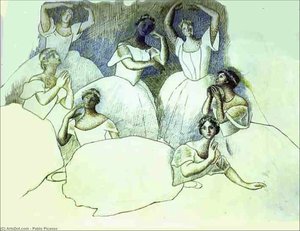 Grupo De Bailarinas. Olga Kokhlova Está Tumbada En Primer Plano. — Pablo Picasso