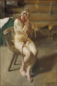 Nøgen Kvinde Der Ordner Sit Hår — Anders Zorn