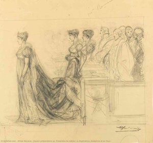 Dessin Préparatoire Au 'panorama Du Siècle', 'l'impératrice Joséphine Et Sa Cour' — Alfred Stevens