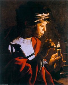 Boy Lighting A Pipe From A Candle — Hendrick Terbrugghen