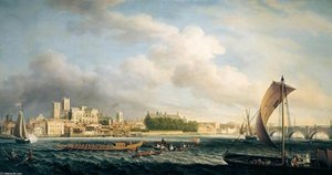 The Thames At Westminster Bridge With Barges — Samuel Scott