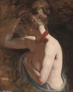 Studio Di Una Figura Femminile Nuda, A Mezzo Busto, Avvolta In Un Drappo Blu Con Una Sciarpa Rossa Al Collo — William Etty