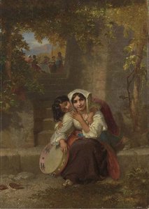 An Italian Girl With A Tambourain On A Terrace — Penry Williams