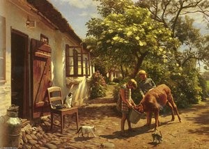 Feeding The Calf — Peder Mørk Mønsted