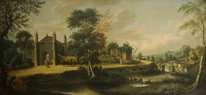 A Gothic Gateway By A River (a View Of Mabland) — Johann Heinrich Müntz