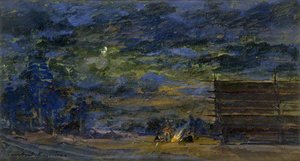 Nocturnal Landscape With A Group Round A Fire — Konstantin Alexeievitch Korovin