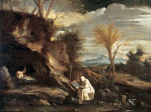Rocky Landscape With Two Carthusian Monks — Da Pier Francesco Mola