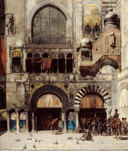 Circassian Cavalry Awaiting Their Commanding Officer At The Door Of A Byzantine Monument; Memory Of The Orient — Alberto Pasini
