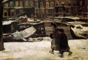 Children Along The Canal Sun — Isaac Lazarus Israels