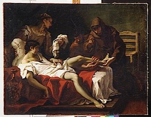 Saint Antoine De Padoue Guerissant Un Jeune Homme Qui S'etait Ampute Le Pied Pour Se Punir D'avoir Frappe Sa Mere — Sebastiano Ricci