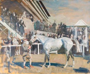 A Grey Horse In The Unsaddling Paddock, Epsom — Sir Alfred James Munnings