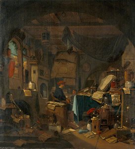 Interior With An Alchemist Seated At A Table, Looking Out Of The Picture — Thomas Wyck