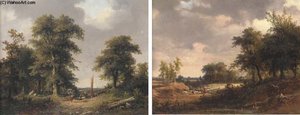 A Shepherd With His Flock; And Loading A Vessel On A Dutch Waterway — Jan Evert Morel