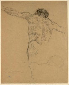 Male Nude With Arms Spread, Seem From Behind, Repetition Of Head And Shoulder Area (study For The Oil Sketch Or The Transfer Sketch For — Gustav Klimt