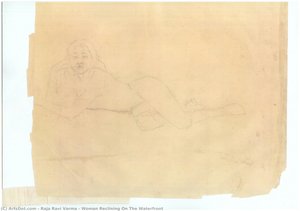 Woman Reclining On The Waterfront — Raja Ravi Varma