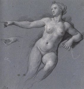 Naked Youman Pointing Her Finger — Louis De Boullogne The Younger