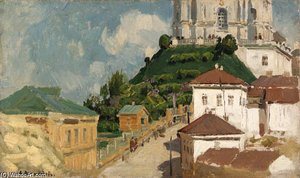 View Of A Town At The Foot Of A Cathedral — Apollinari Mikhailovich Vasnetsov