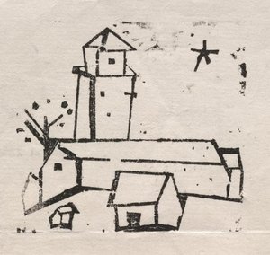 Church With Houses, Tree And Star, Deep — Lyonel Feininger