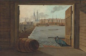 Trading Brigs On The Thames Before Old London Bridge With The Monument Beyond — Daniel Turner