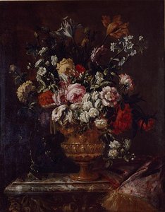 Vase De Fleurs Sur Une Table De Marbre — Jean Baptiste Monnoyer